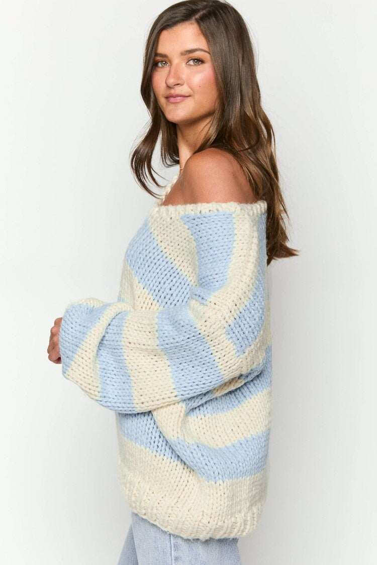 Striped Knit Sweater with Off-Shoulder Neckline
