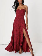 Slim-Fit Strapless Slit-Detail Maxi Gown