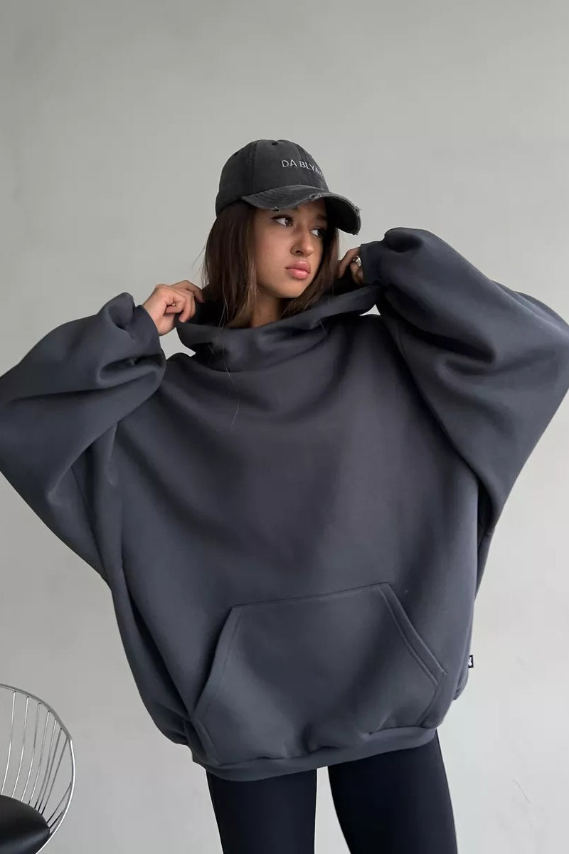 Oversized Polyester Hoodie with Print Details