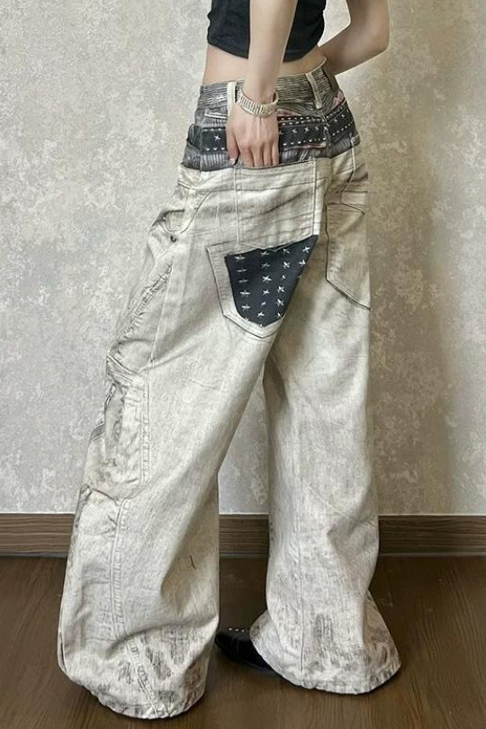 Digital-Print Straight-Leg Jeans with Low Waist