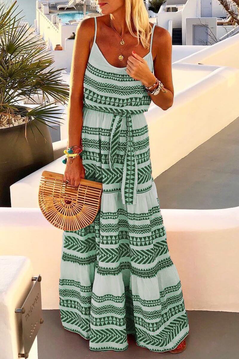 Geometric-Print Lace Maxi Dress with Relaxed Fit