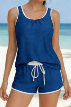 Relaxed-Fit Sporty Two-Piece Swim Set with Round Neckline