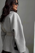 Wool Solid-Color Coat with Waist Tie