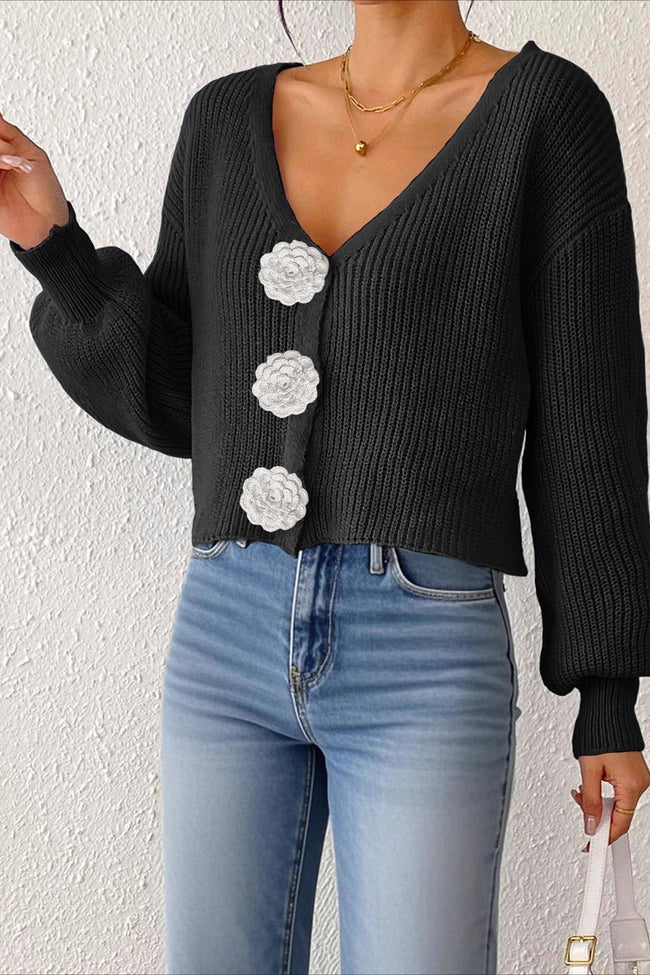 Button Front Crochet Knit Crop Sweater Main image