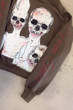 Cropped Skull-Print Hoodie with Sleeve Graphics