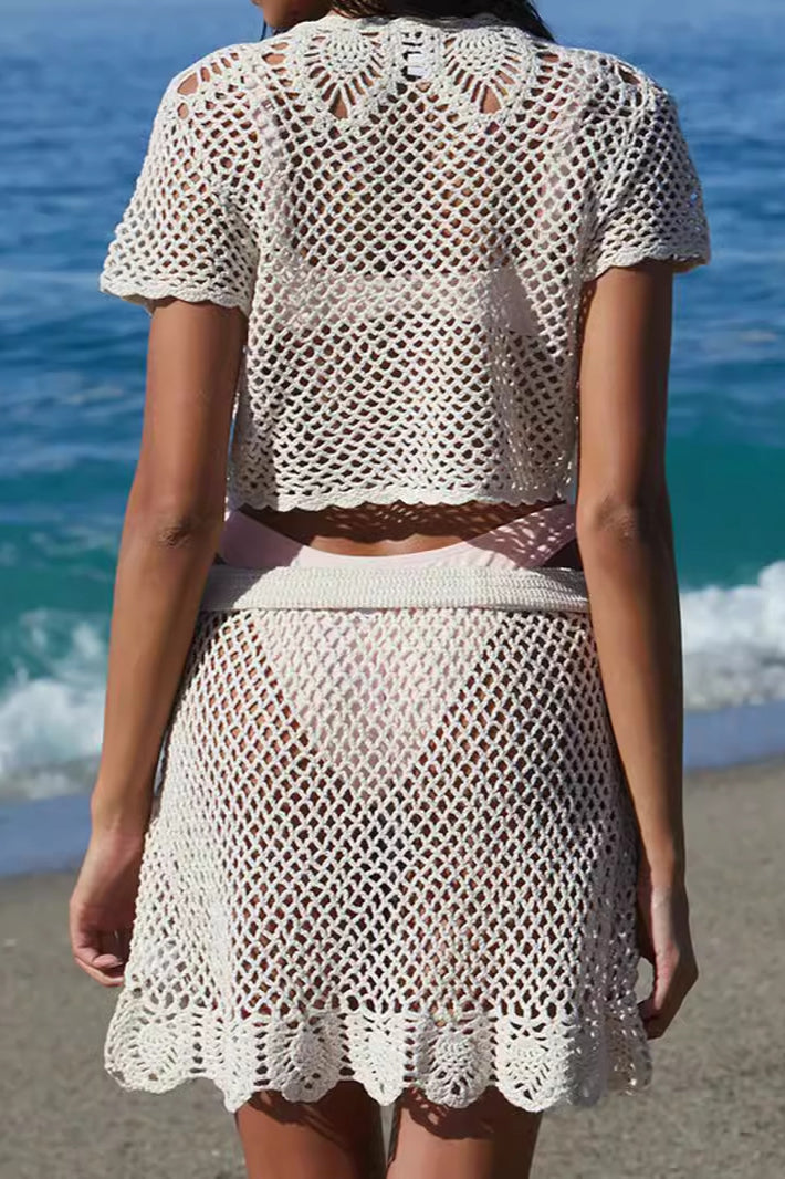 Crochet Cover-Up with Polyester Fabric
