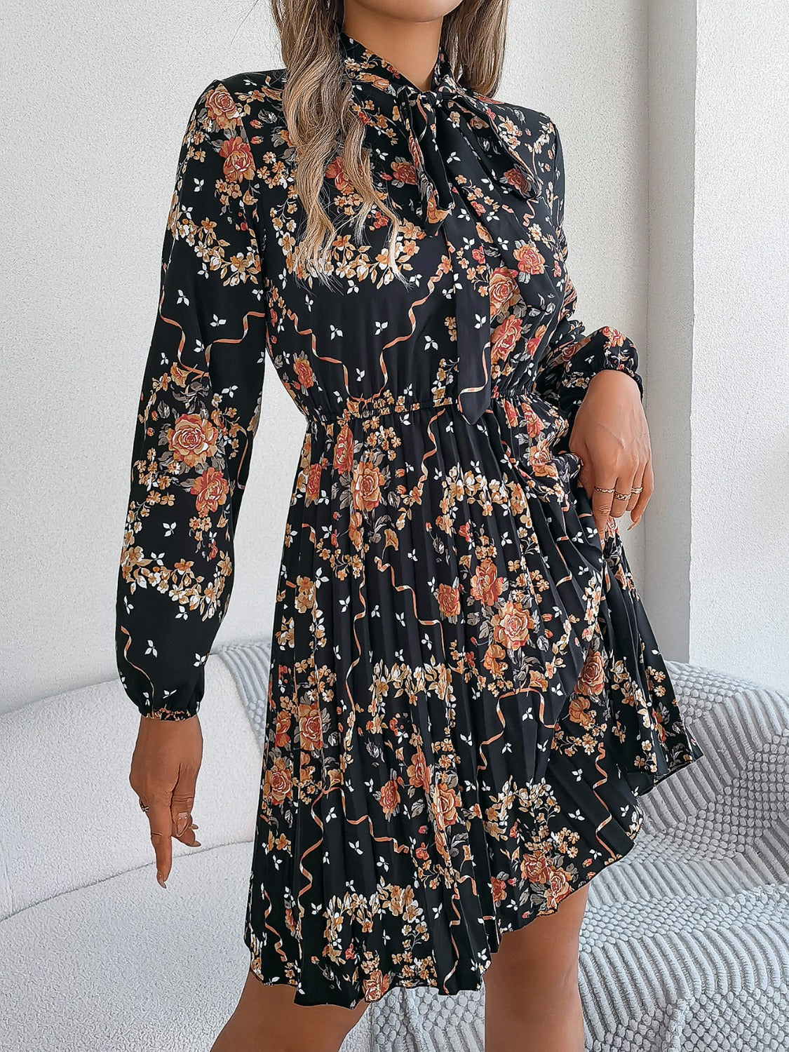 Polyester Pleated Sheer Dress