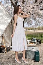 Polka-Dot Open-Back Dress with Halter Neckline