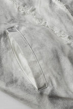Washed Hooded Zip Jacket with Raw Seams