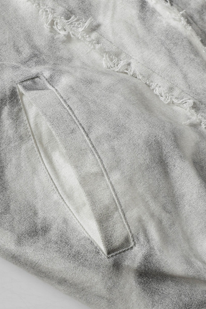 Washed Hooded Zip Jacket with Raw Seams
