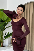 Rose-Detail Dress with Round Neckline
