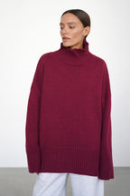 Knit Solid-Color Sweater with High Neckline