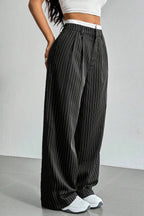 Striped High-Rise Panelled Straight-Leg Pants