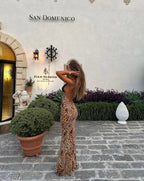 Leopard-Print Cross-Detail Dress with Contrast Details