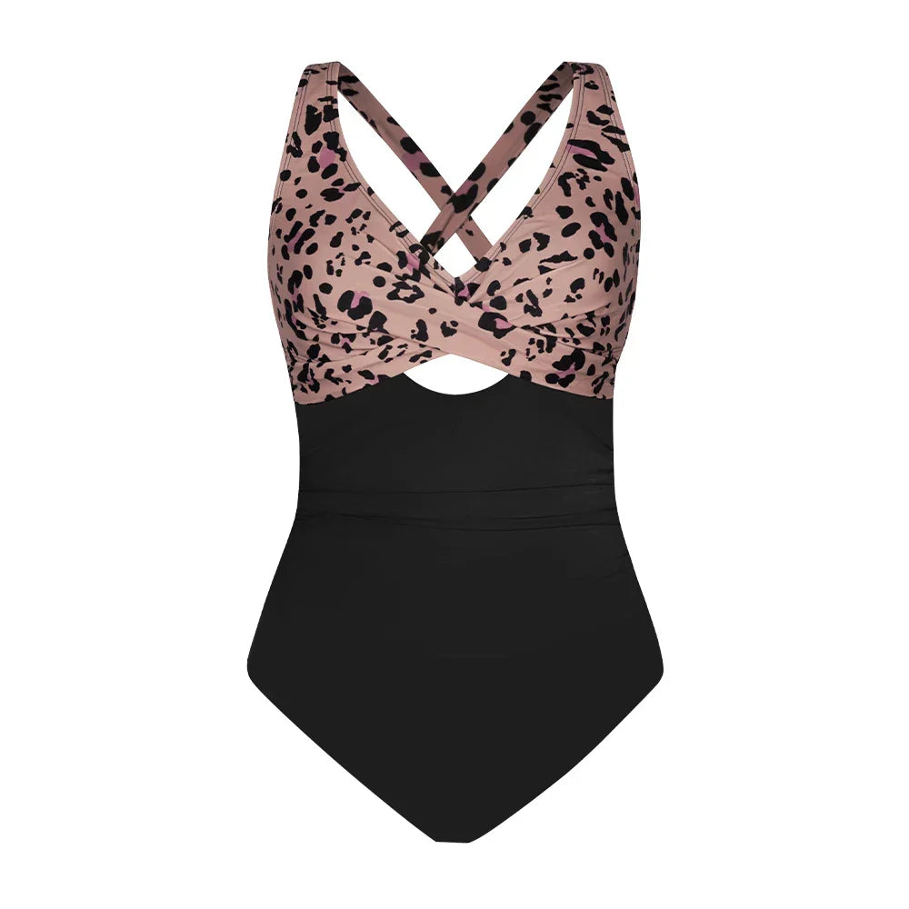 Floral Cut Out Back Tie One Piece Set black / XS