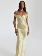 Off-Shoulder Silk Dress with Elasticated Back