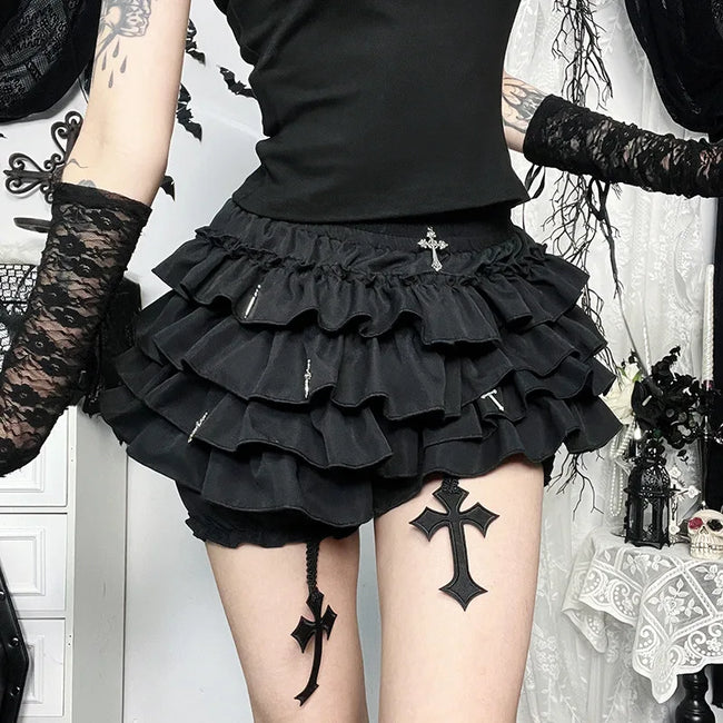 Cross Pendant Culottes Aesthetic Skirt Black / XS Main image