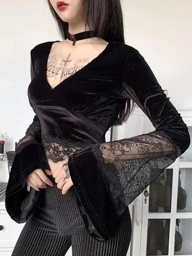 Flare Lace Sleeve Knit Top black / S Main image