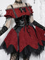 Lace Patchwork Puff Mini Dress red / S
