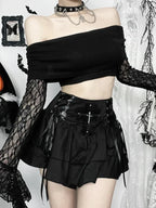 Sheer Off-shoulder Knit Top Black / S