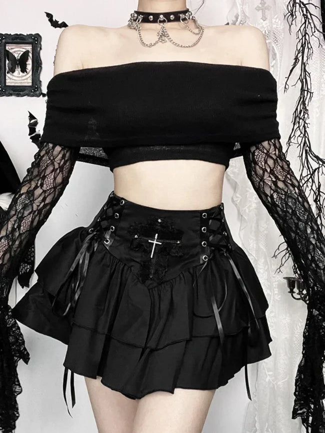 Sheer Off-shoulder Knit Top Main image