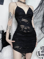 Ragged Strapless Mini Dress Black / S