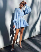 Cotton Mini Dress with Foldover Collar