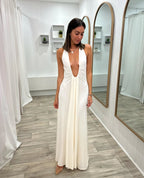 Cupro Maxi Dress with Plunging Neckline