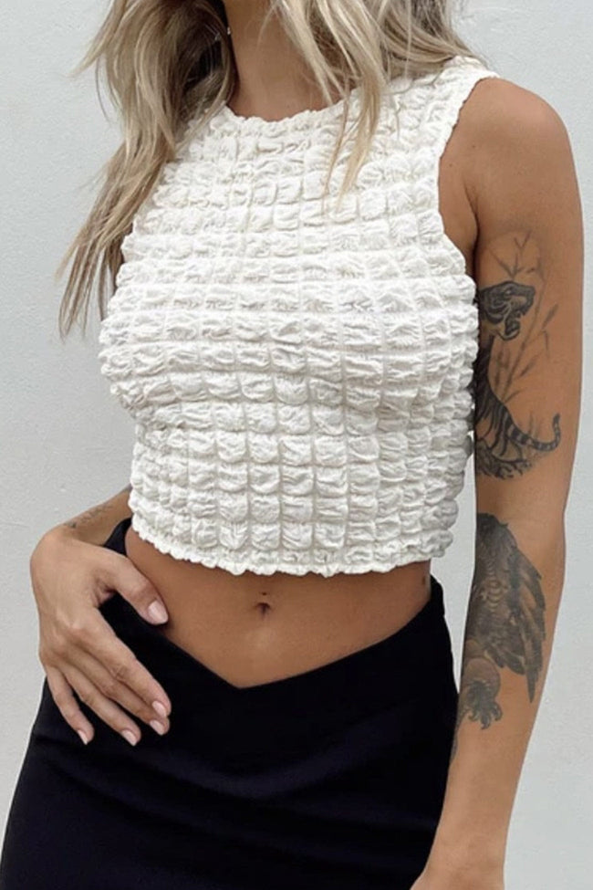 Textured Cropped Tank Top in Beige Main image