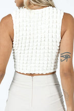 Textured Cropped Tank Top in Beige