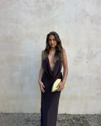White Mesh Maxi Dress with Halter Neckline