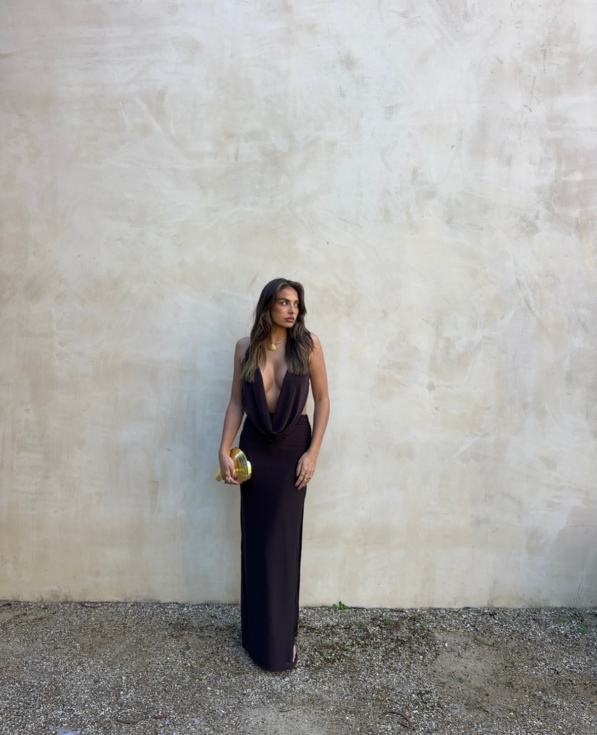 White Mesh Maxi Dress with Halter Neckline