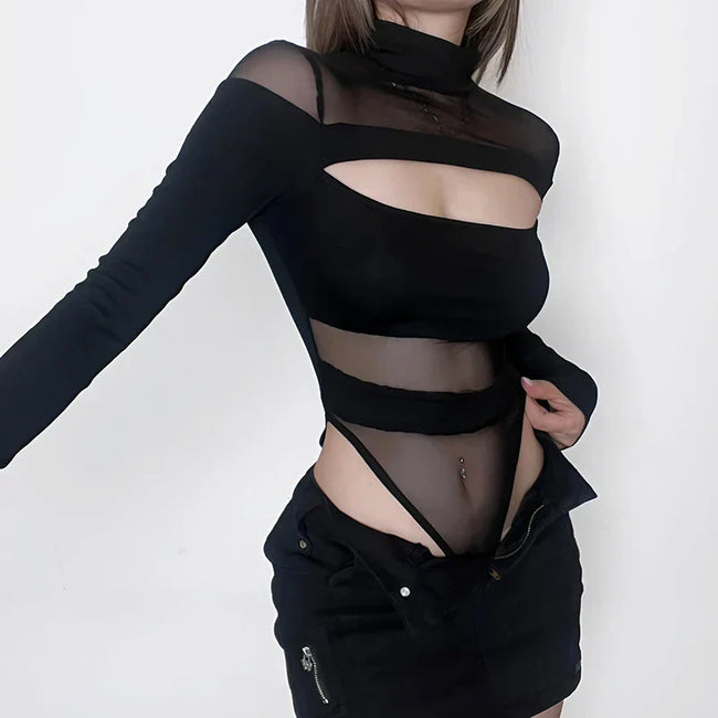 Mesh Bodysuit Knit Top Black / S Main image