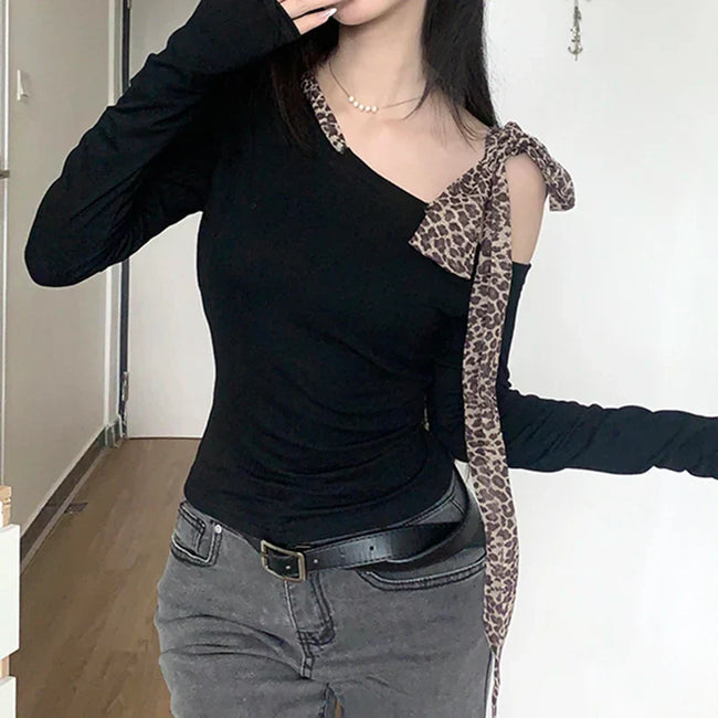 Leopard Bandage Knit Top Black / S Main image