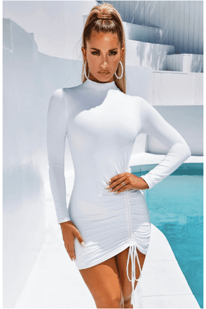 Crew-Neck Slim-Fit Dress with Long Sleeves