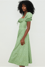 Square-Neck Midi Dress with Puff Sleeves