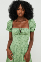 Square-Neck Midi Dress with Puff Sleeves