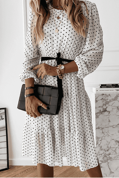 Polka-Dot Midi Dress in White