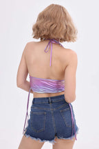 Polyester Halter Chain-Detail Tank Top