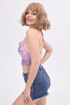 Polyester Halter Chain-Detail Tank Top