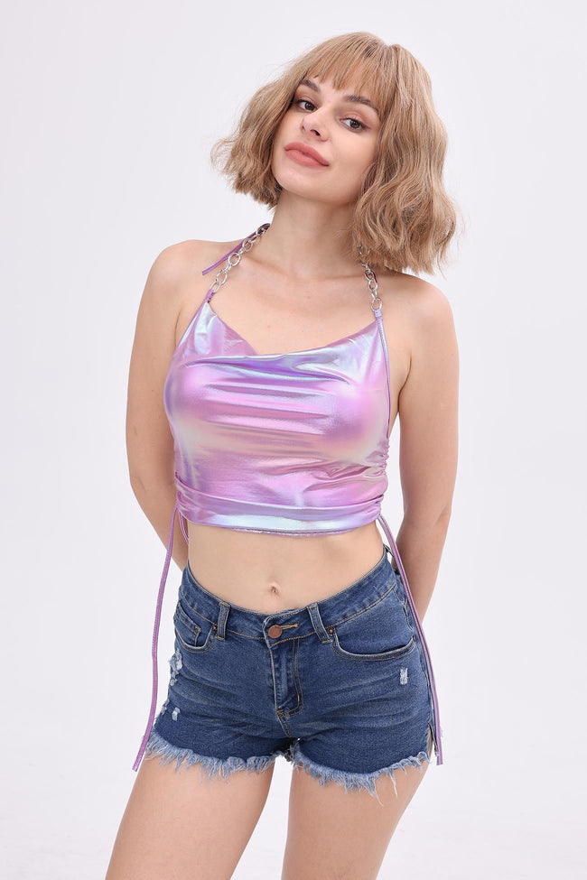 Polyester Halter Chain-Detail Tank Top Main image