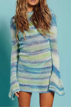 Striped Open-Back Mini Dress with Contrast Details