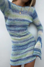 Striped Open-Back Mini Dress with Contrast Details