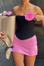 Contrast-Detail Strapless Mini Skirt with Corset Details