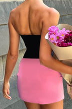 Contrast-Detail Strapless Mini Skirt with Corset Details
