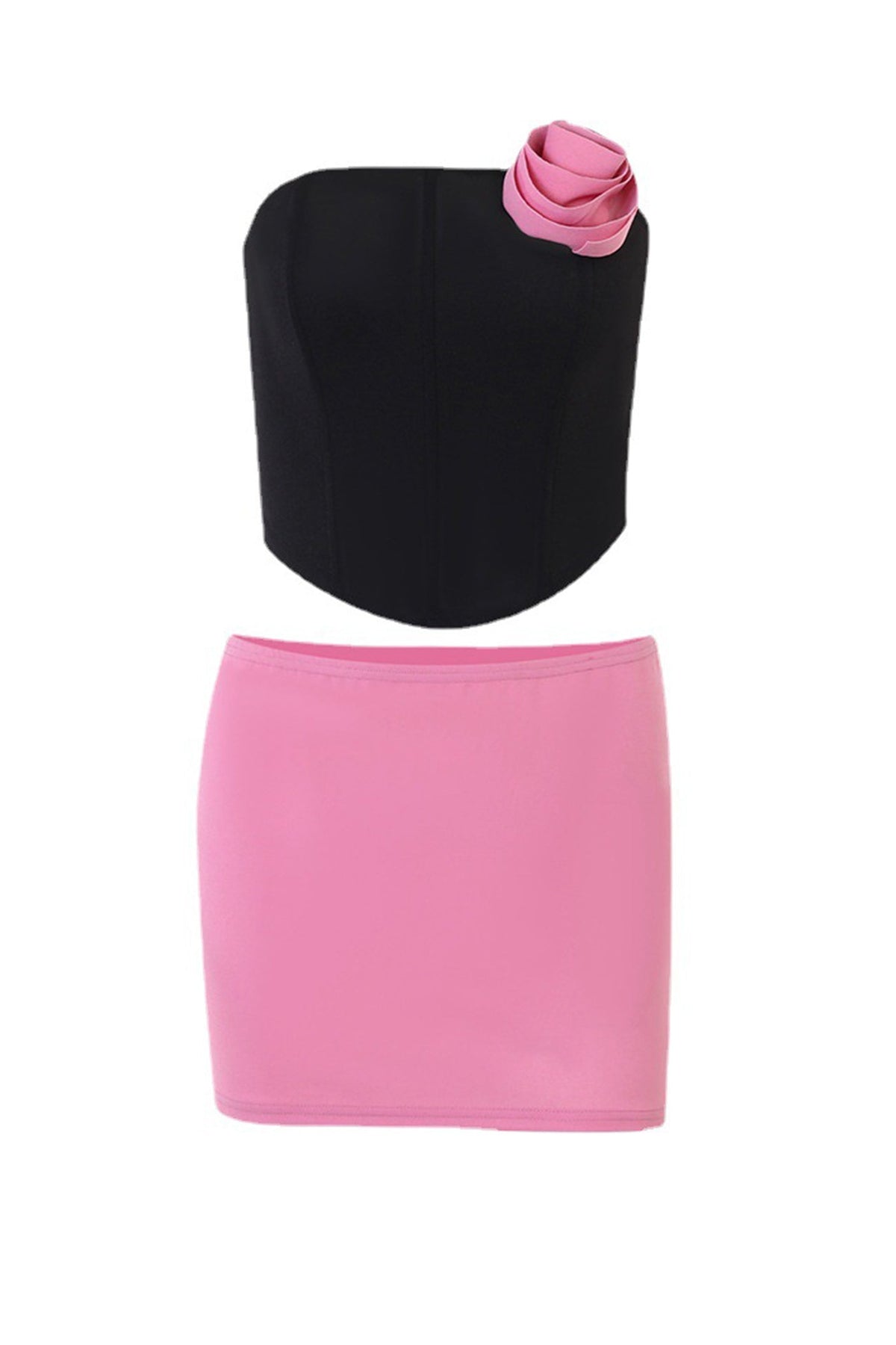 Contrast-Detail Strapless Mini Skirt with Corset Details