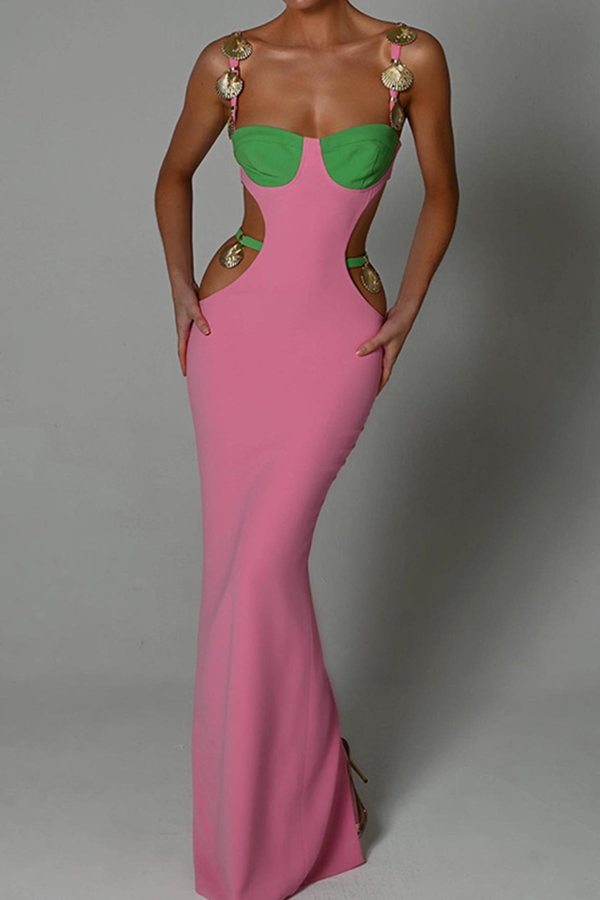 Contrast-Detail Cami Dress with Cutout Details