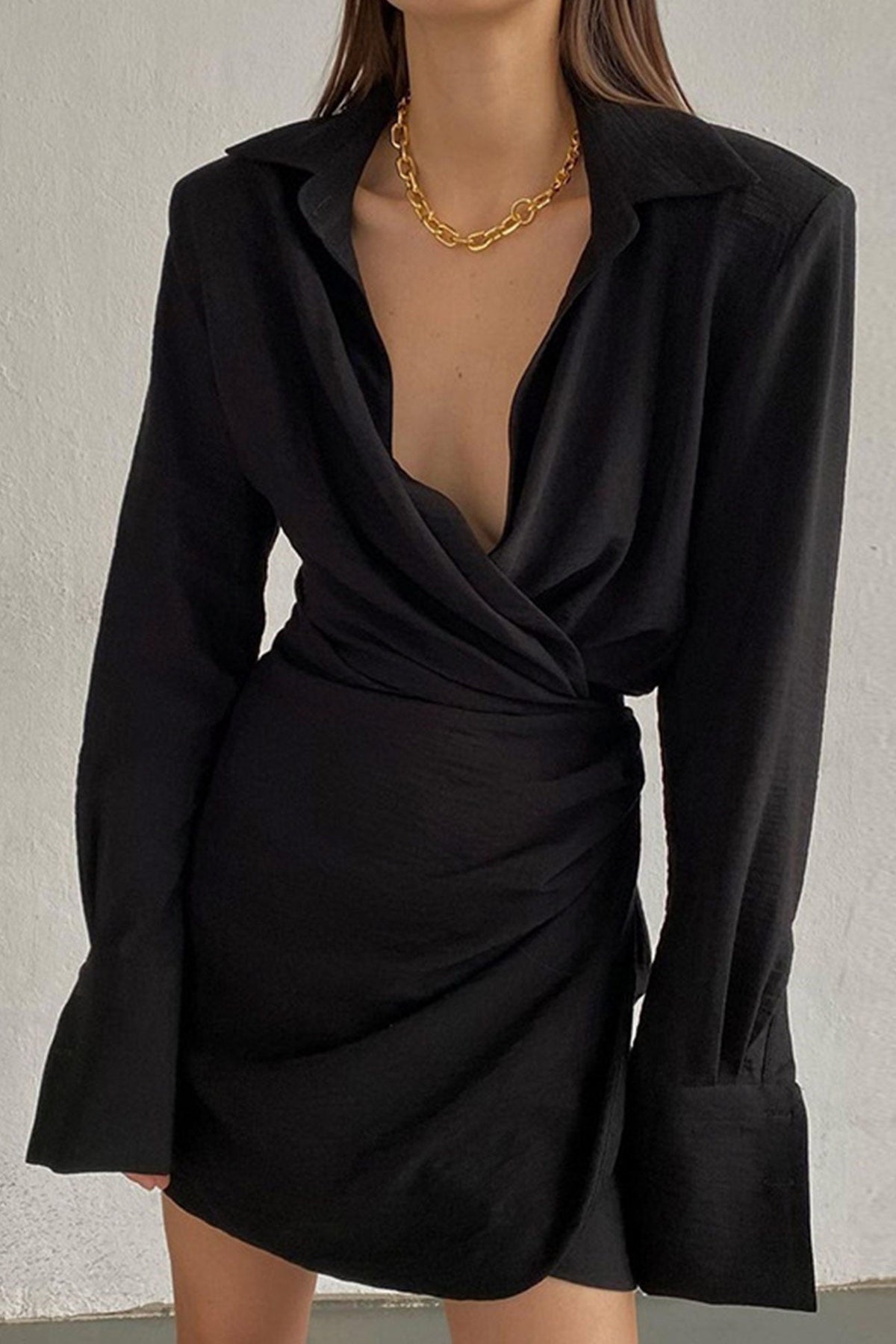 Cowl-Neck Cotton Dress with Ruching