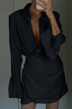 Cowl-Neck Cotton Dress with Ruching