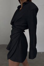 Cowl-Neck Cotton Dress with Ruching